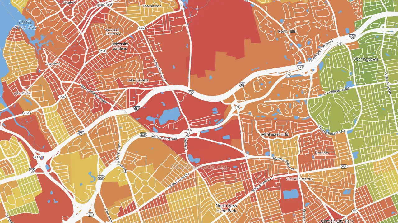 Glen Oaks, NY Map of Vehicle Theft Rates