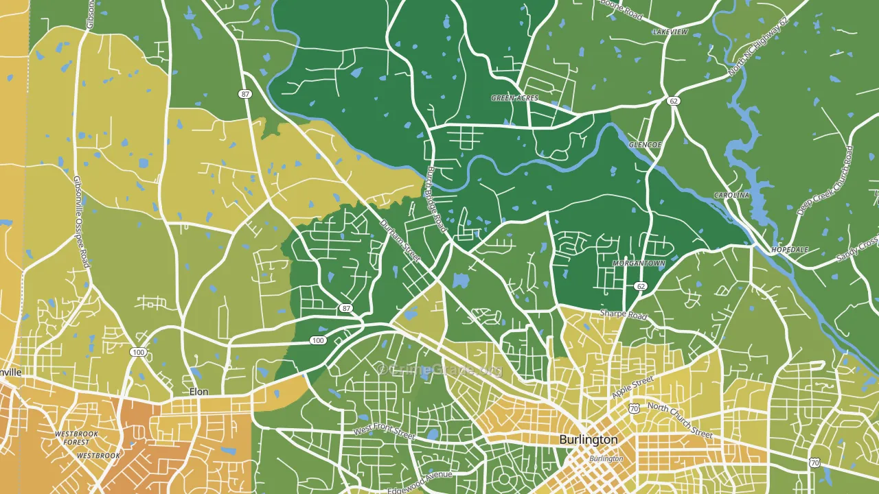 Glen Raven, NC Map of Vehicle Theft Rates