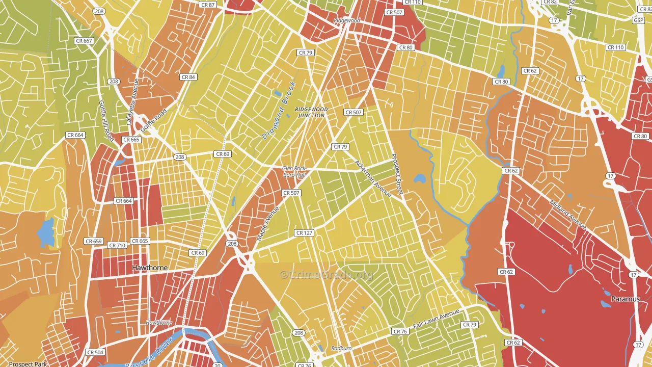 Glen Rock, NJ Map of Vehicle Theft Rates