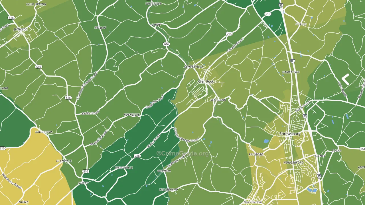 Glen Rock, PA Map of Vehicle Theft Rates