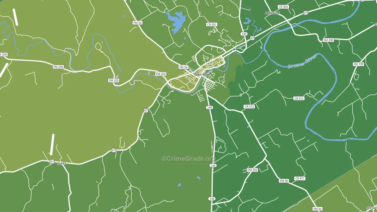 Glen Rose, TX Map of Vehicle Theft Rates