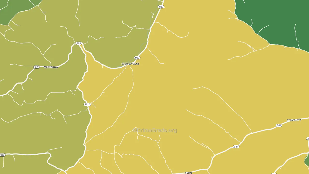 Glen Springs, KY Map of Vehicle Theft Rates