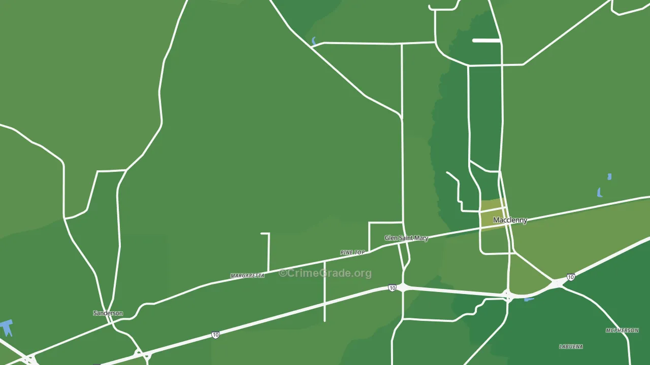 Glen St. Mary, FL Map of Vehicle Theft Rates
