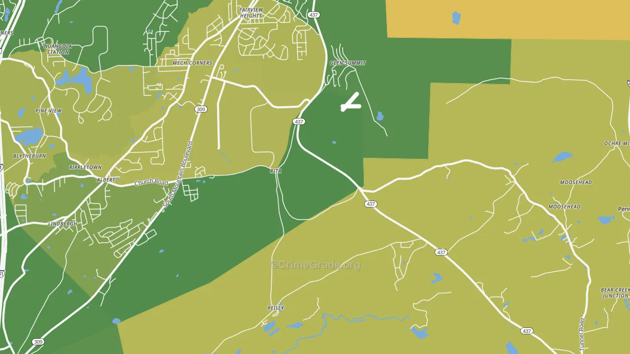 Glen Summit, PA Map of Vehicle Theft Rates