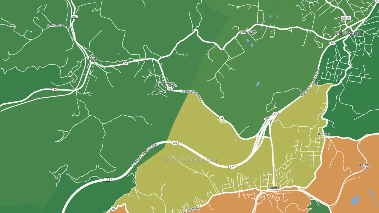 Glen White, WV Map of Vehicle Theft Rates