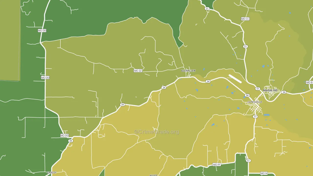 Glenallen, MO Map of Vehicle Theft Rates