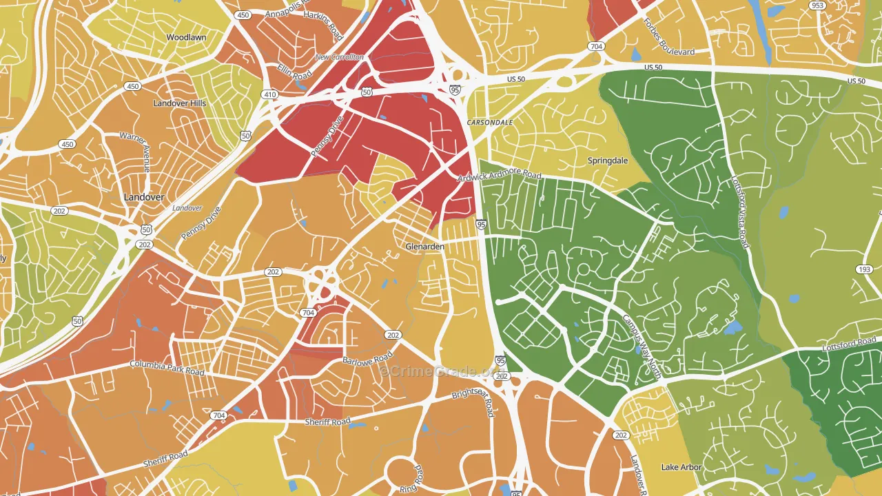 Glenarden, MD Map of Vehicle Theft Rates