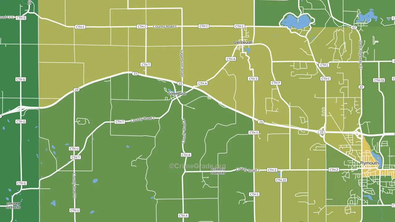 Glenbeulah, WI Map of Vehicle Theft Rates