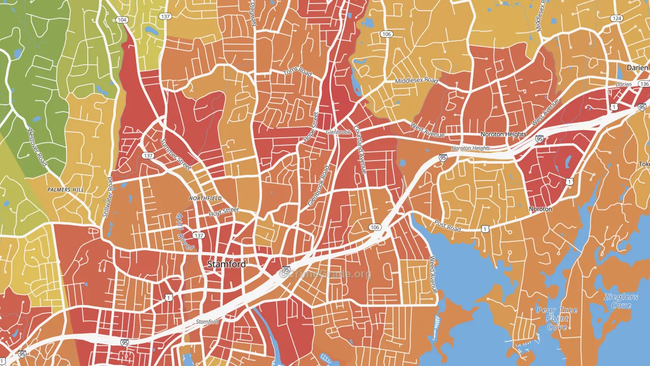 Glenbrook, Stamford, CT Map of Vehicle Theft Rates