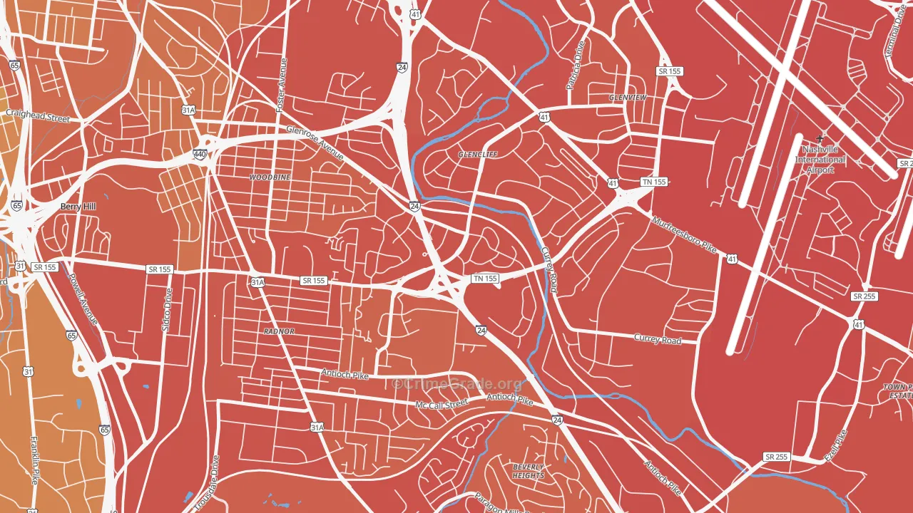 Glencliff, Nashville, TN Map of Vehicle Theft Rates