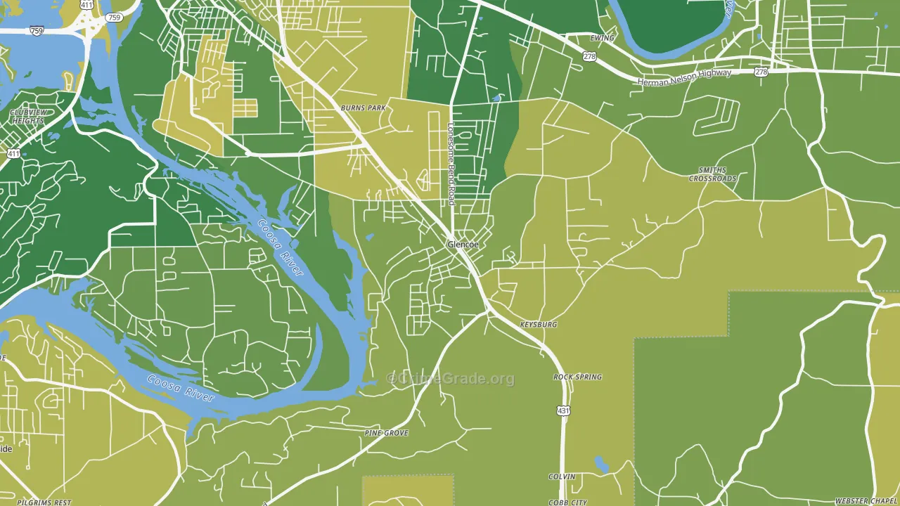 Glencoe, AL Map of Vehicle Theft Rates