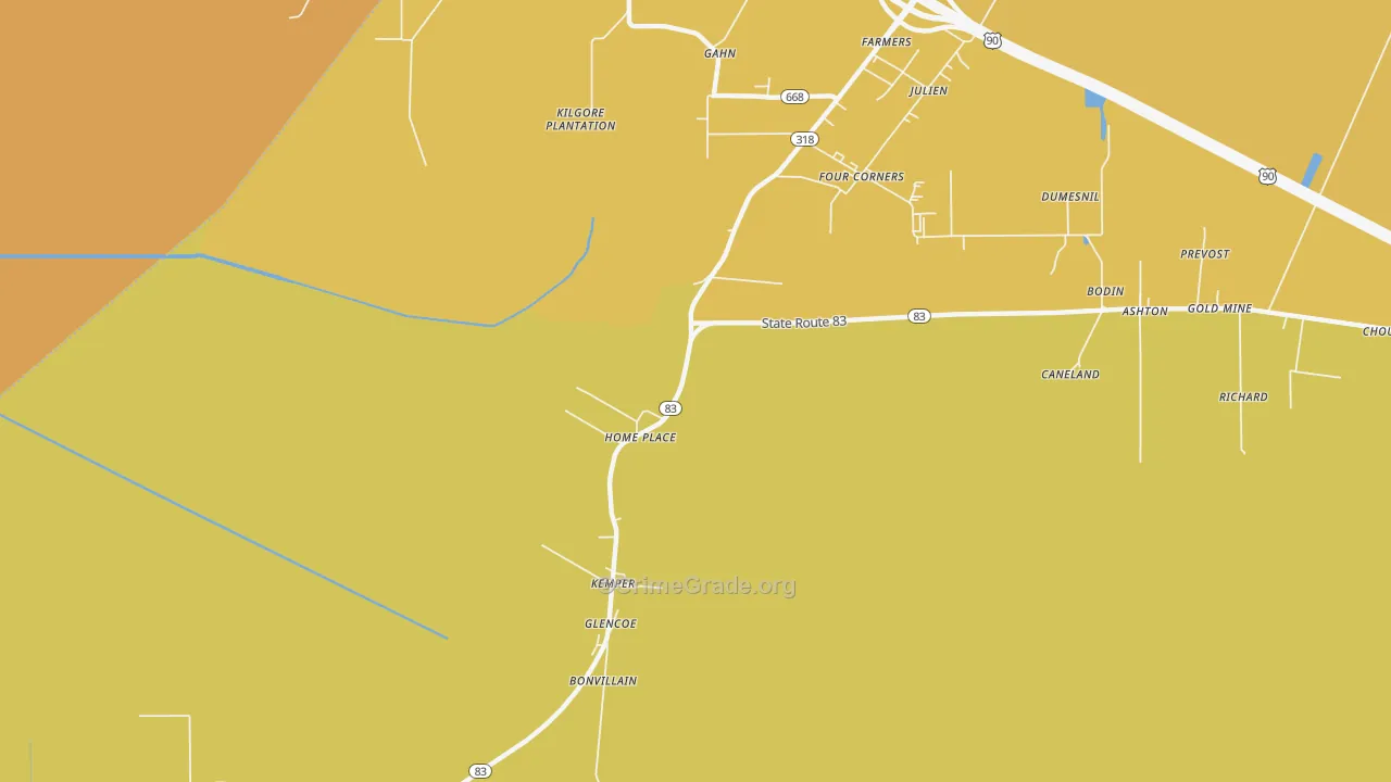 Glencoe, LA Map of Vehicle Theft Rates