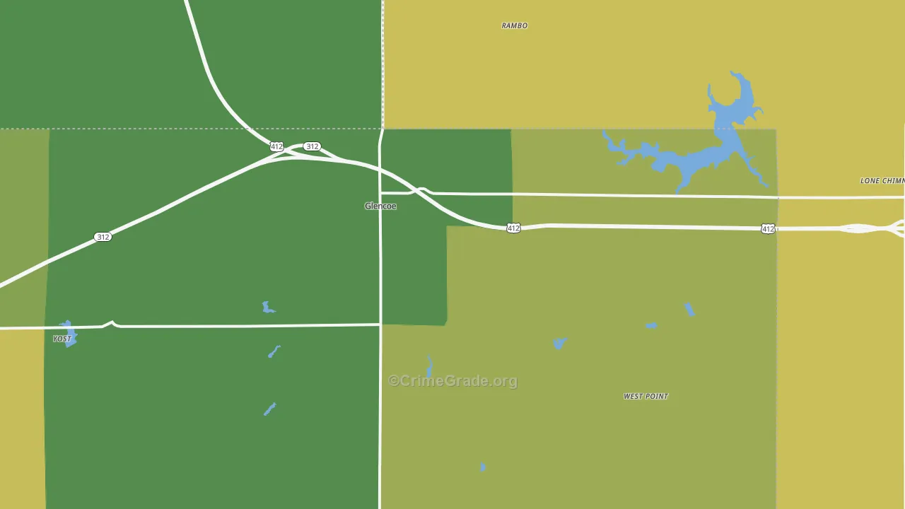 Glencoe, OK Map of Vehicle Theft Rates