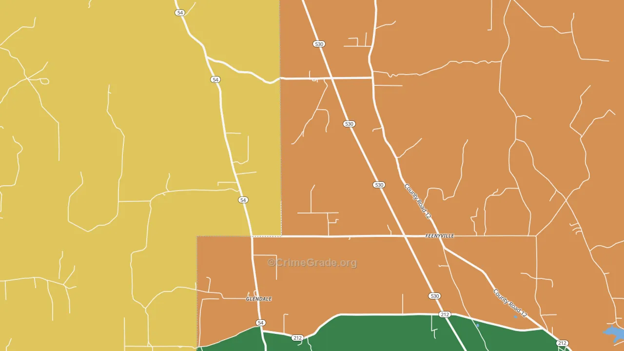 Glendale, AR Map of Vehicle Theft Rates