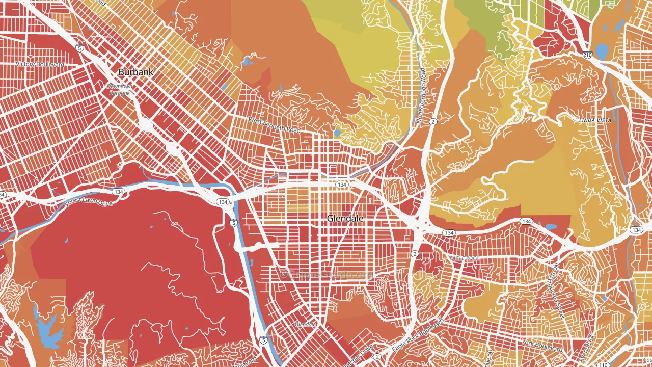 Glendale, CA Map of Vehicle Theft Rates
