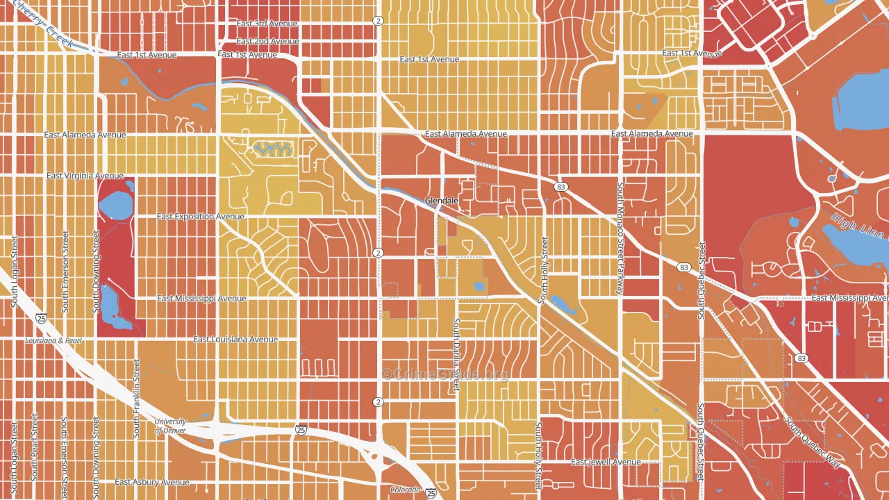 Glendale, CO Map of Vehicle Theft Rates