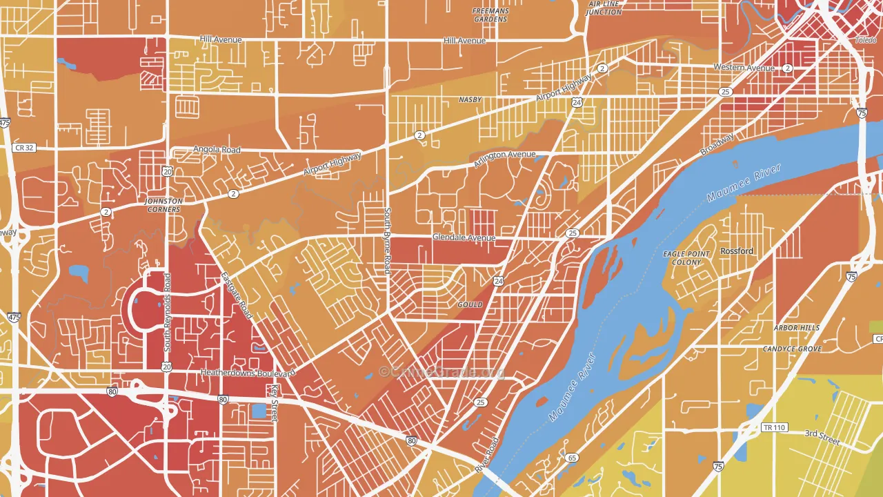 Glendale-Heatherdowns, Toledo, OH Map of Vehicle Theft Rates