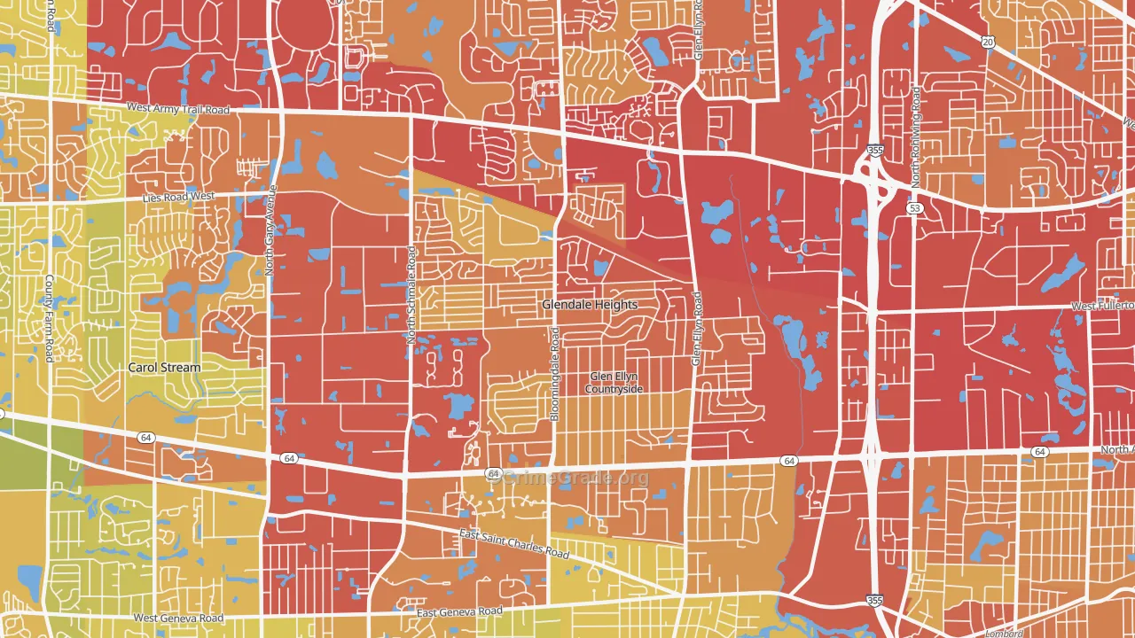 Glendale Heights, IL Map of Vehicle Theft Rates