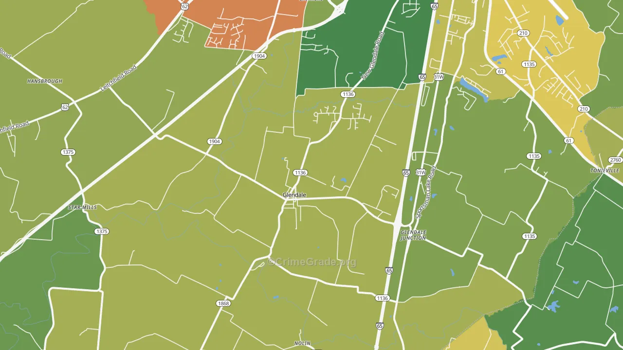 Glendale, KY Map of Vehicle Theft Rates