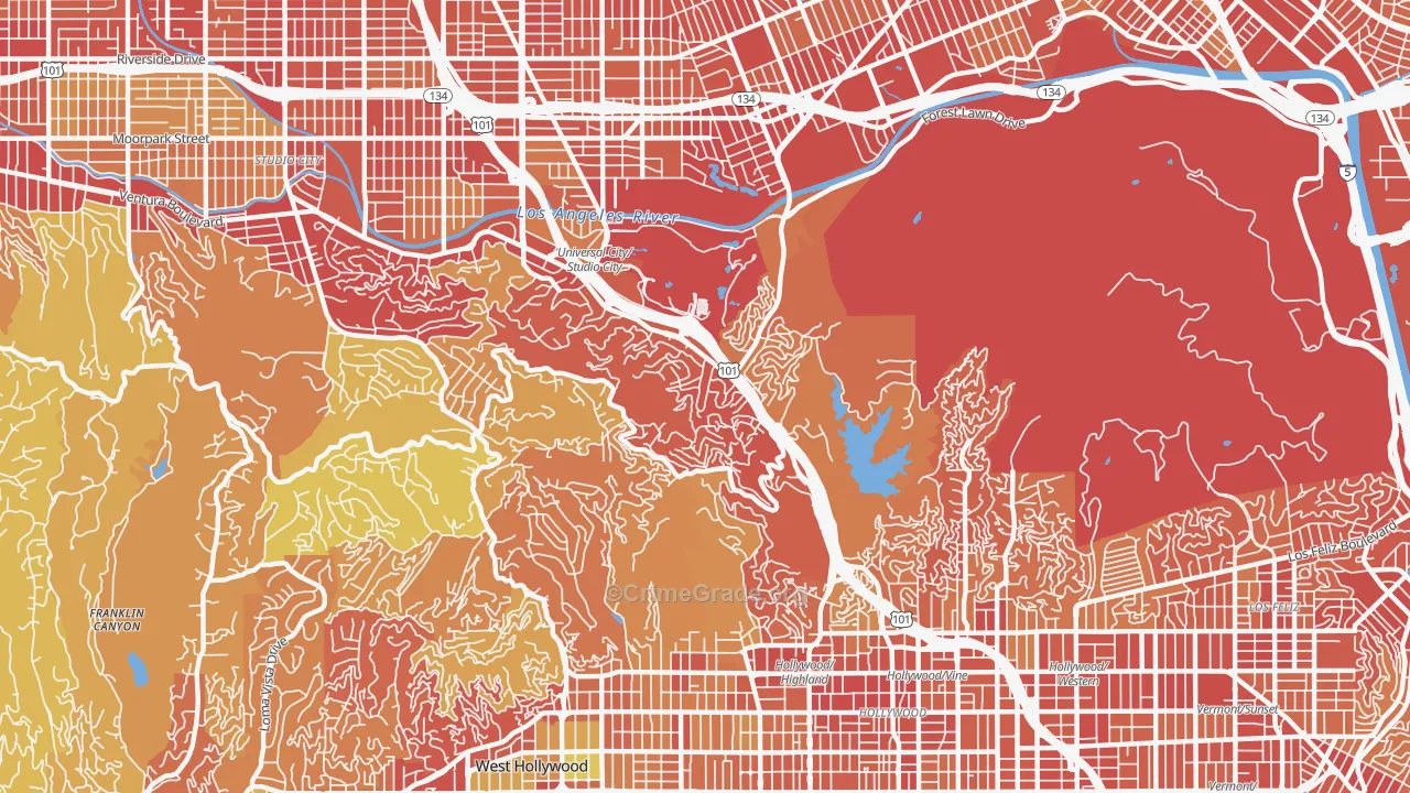 Glendale, Los Angeles, CA Map of Vehicle Theft Rates
