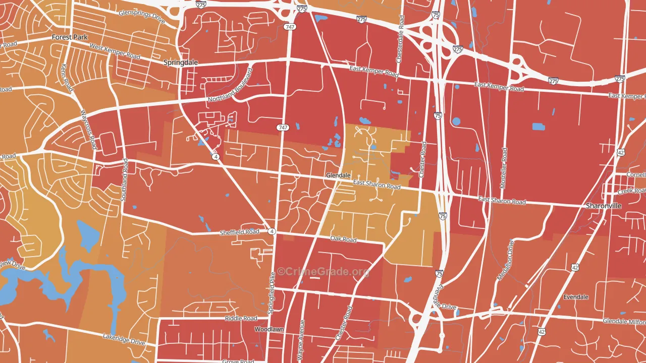 Glendale, OH Map of Vehicle Theft Rates