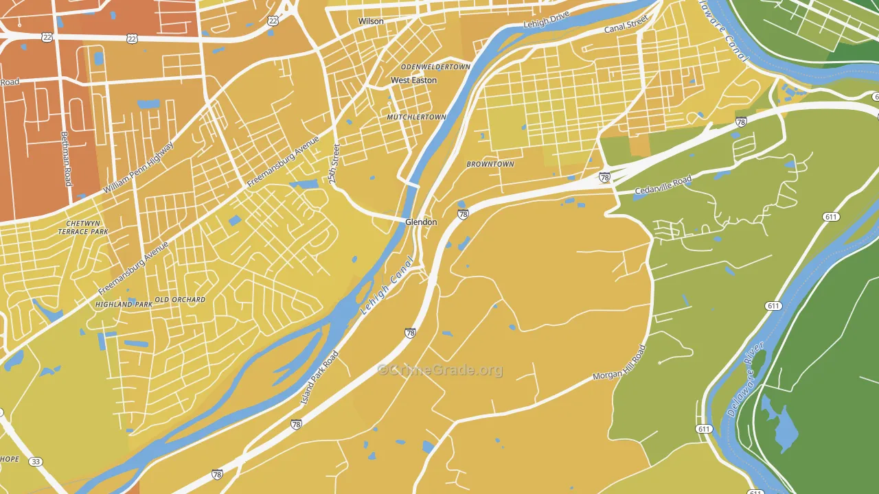 Glendon, PA Map of Vehicle Theft Rates