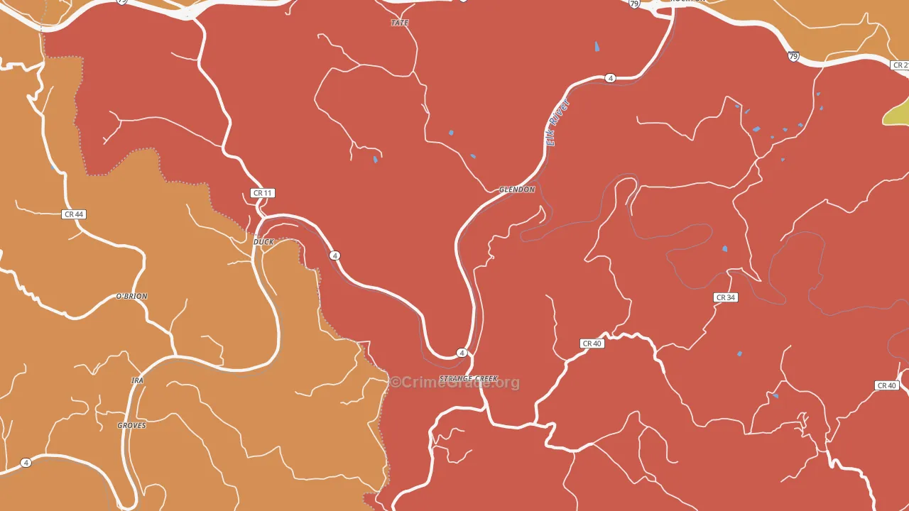 Glendon, WV Map of Vehicle Theft Rates