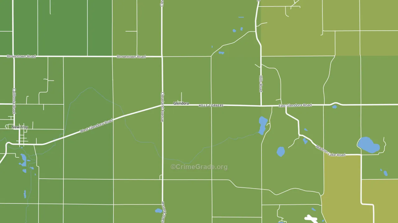 Glendora, MI Map of Vehicle Theft Rates