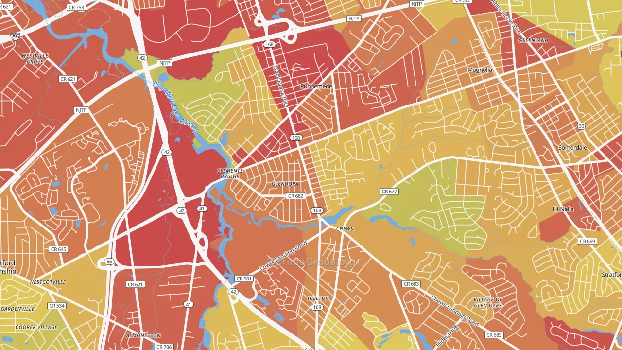 Glendora, NJ Map of Vehicle Theft Rates