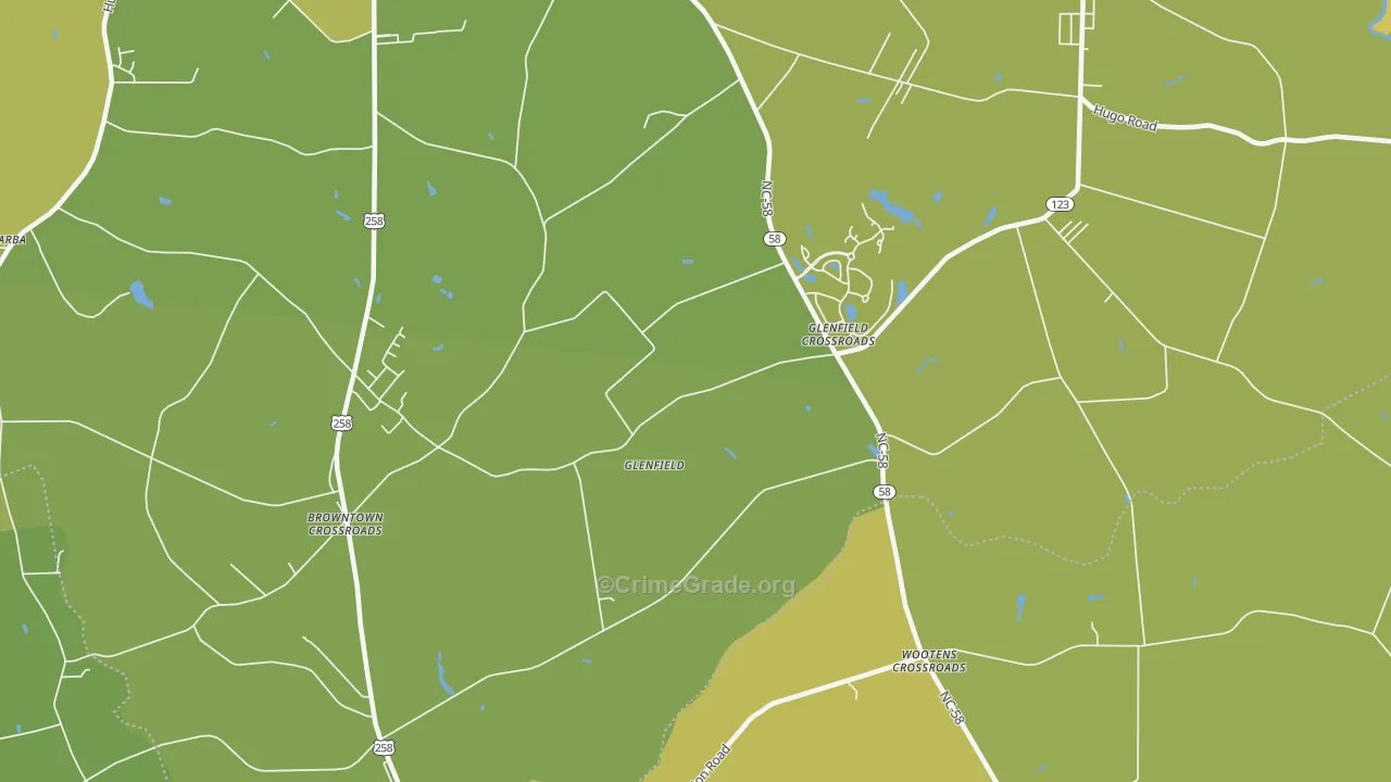 Glenfield, NC Map of Vehicle Theft Rates