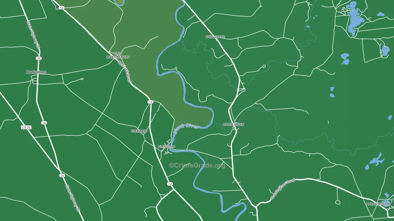 Glenfield, NY Map of Vehicle Theft Rates