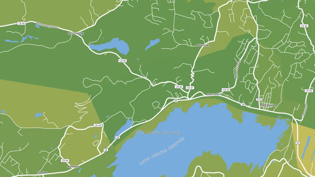 Glenford, NY Map of Vehicle Theft Rates