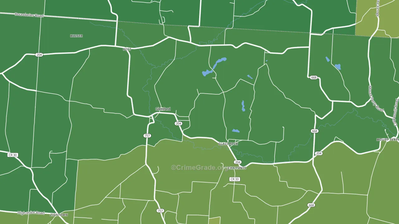 Glenford, OH Map of Vehicle Theft Rates