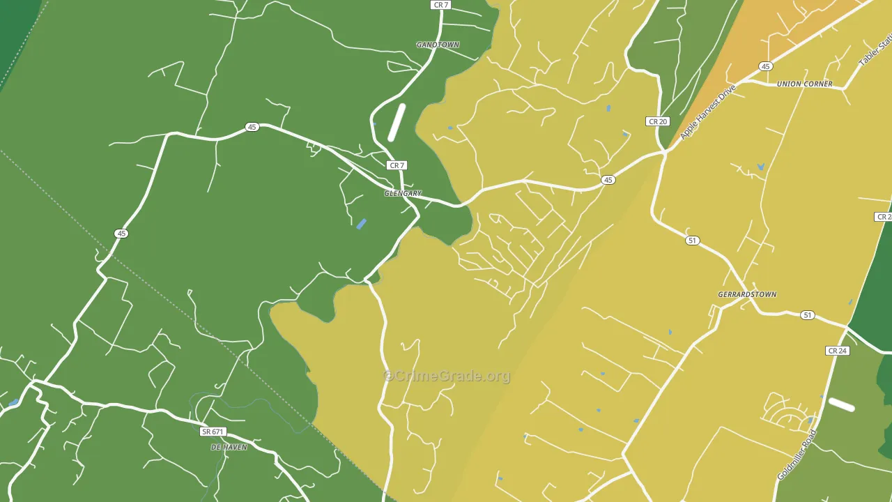 Glengary, WV Map of Vehicle Theft Rates