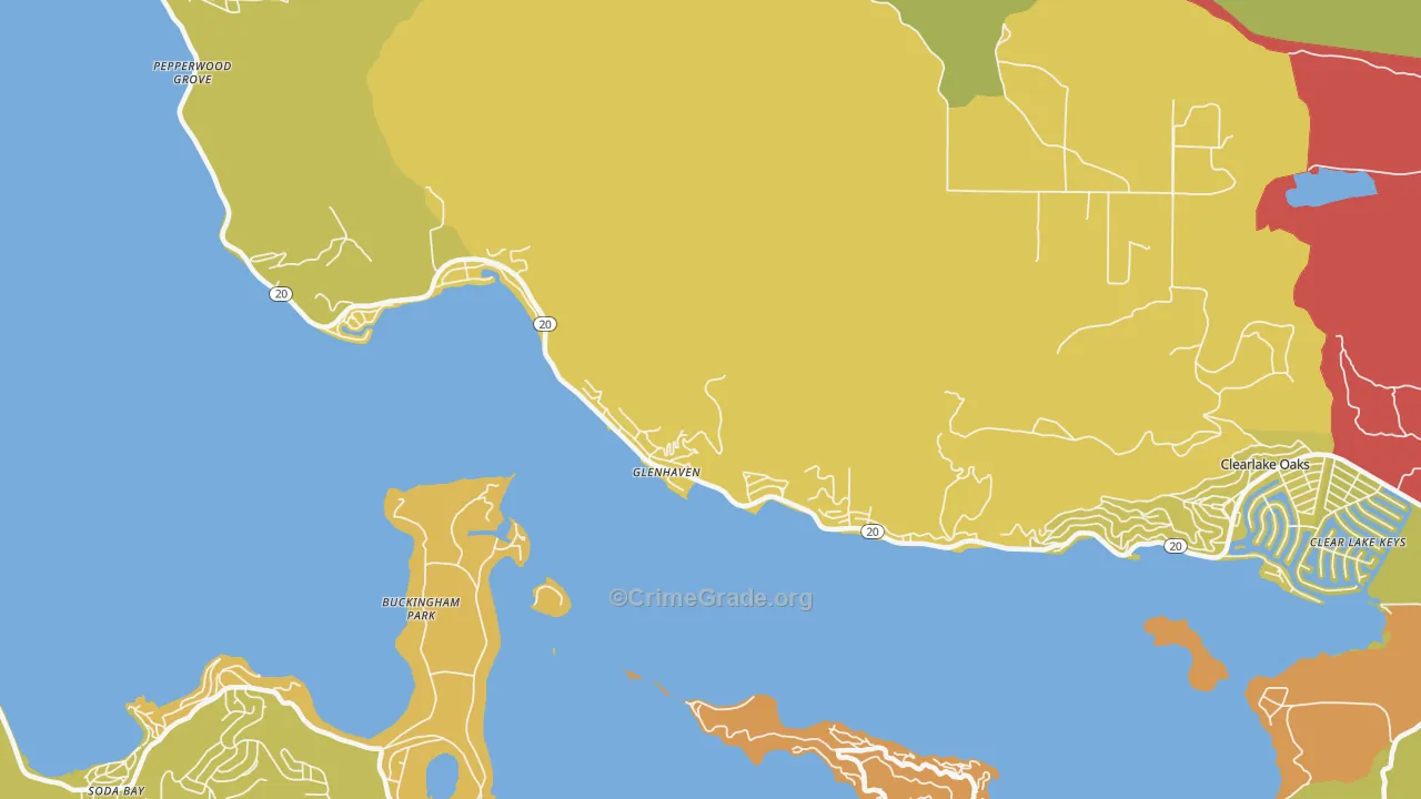 Glenhaven, CA Map of Vehicle Theft Rates