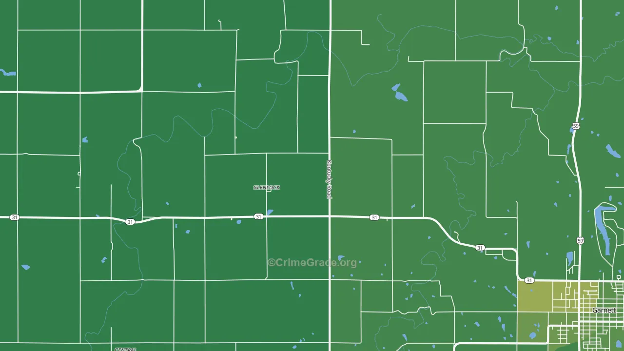 Glenlock, KS Map of Vehicle Theft Rates