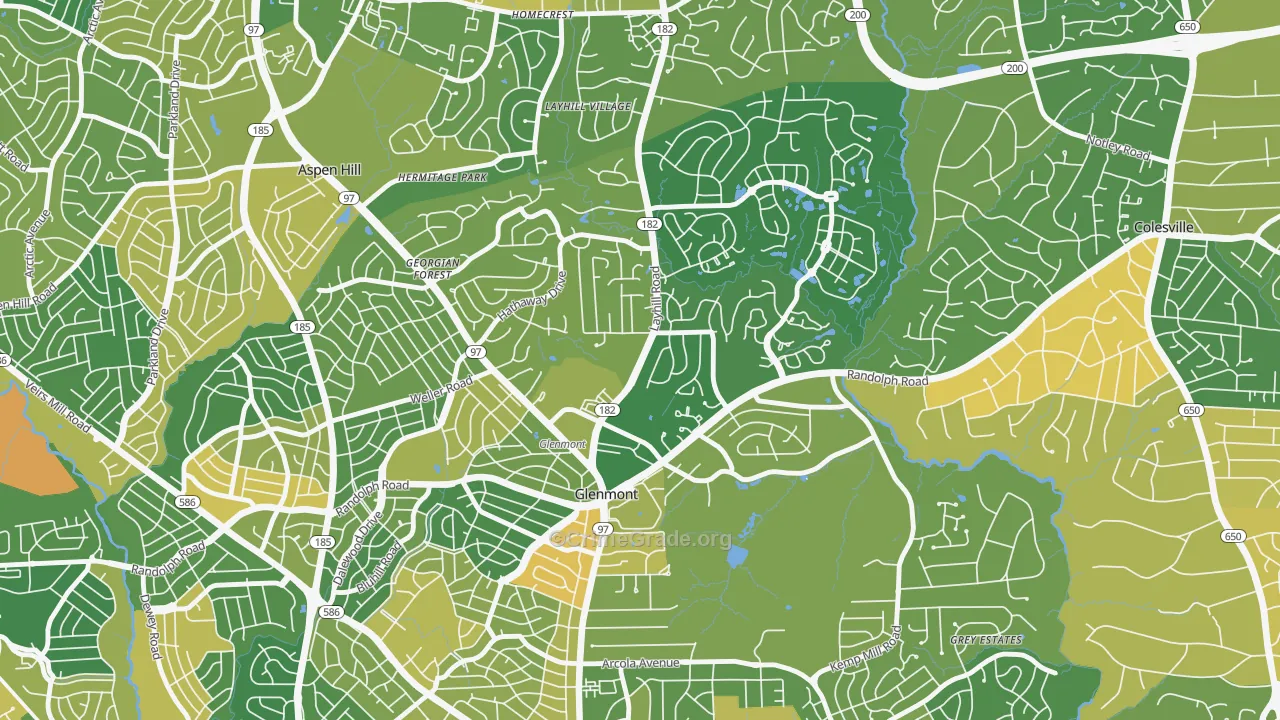 Glenmont, MD Map of Vehicle Theft Rates