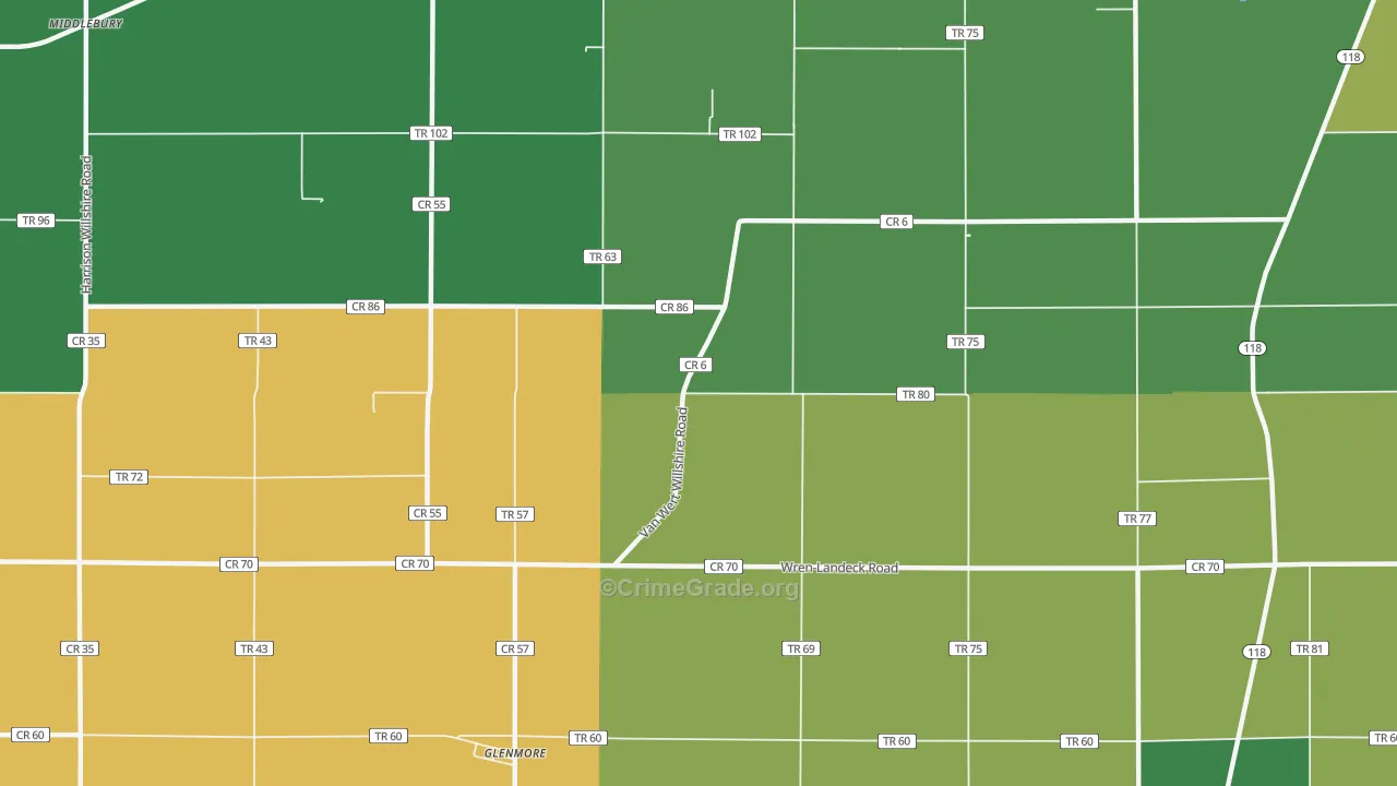 Glenmore, OH Map of Vehicle Theft Rates