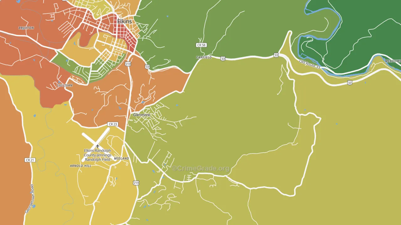 Glenmore, WV Map of Vehicle Theft Rates