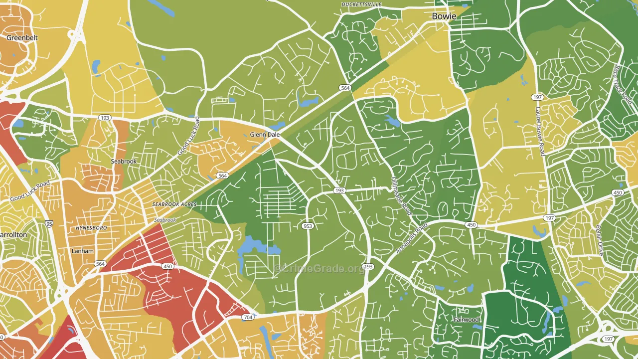 Glenn Dale, MD Map of Vehicle Theft Rates