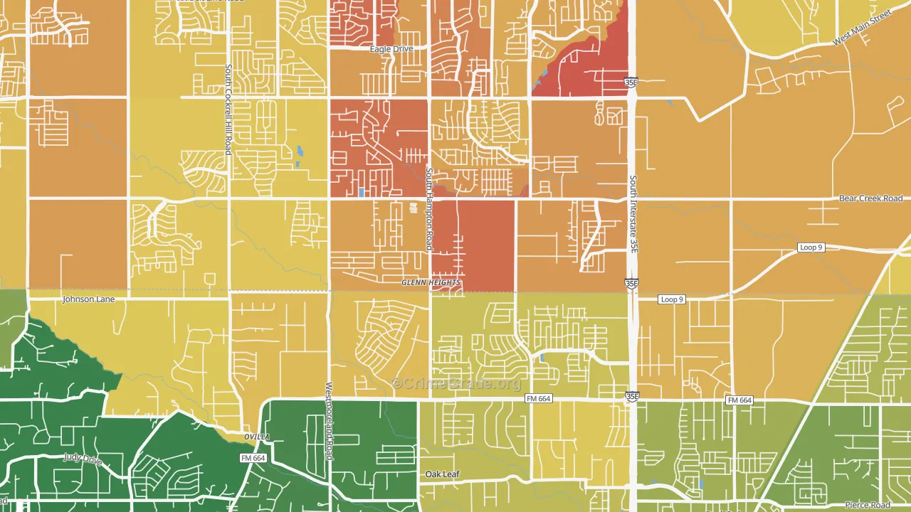 Glenn Heights, TX Map of Vehicle Theft Rates