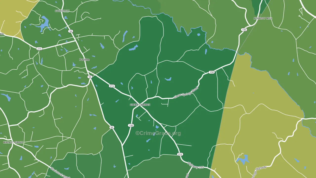 Glenn Springs, SC Map of Vehicle Theft Rates
