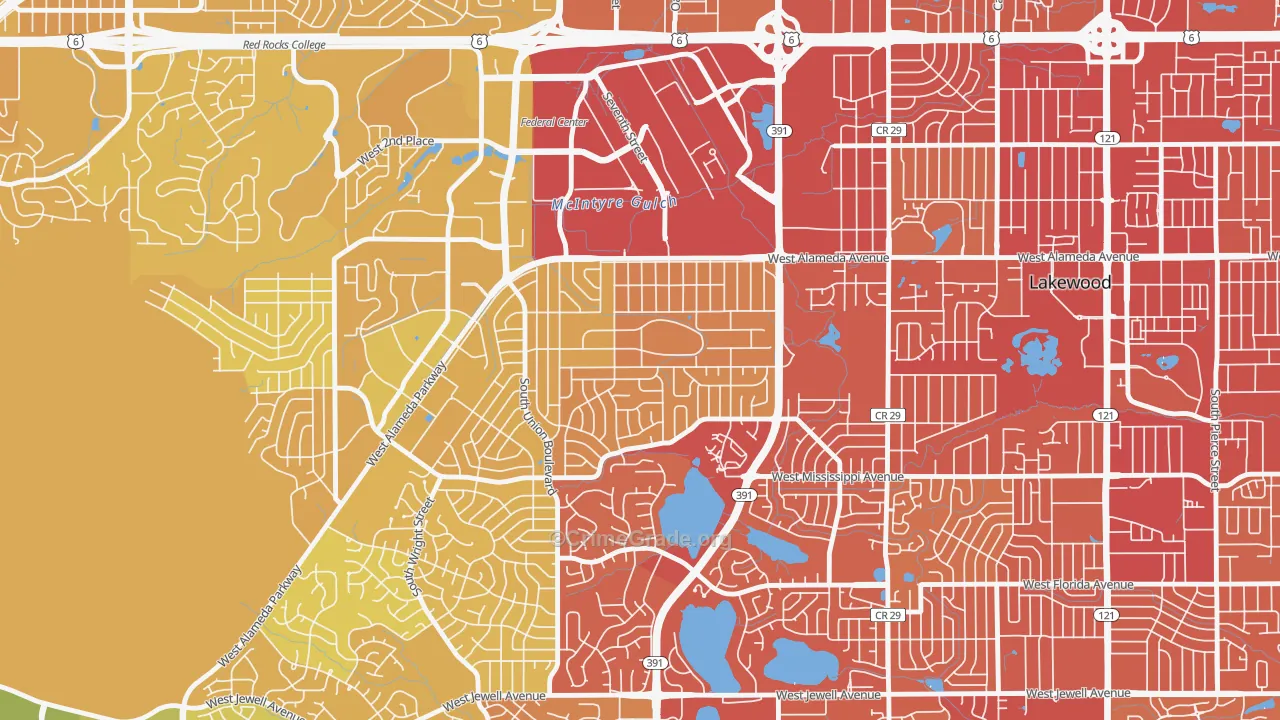 Glennon Heights, Lakewood, CO Map of Vehicle Theft Rates
