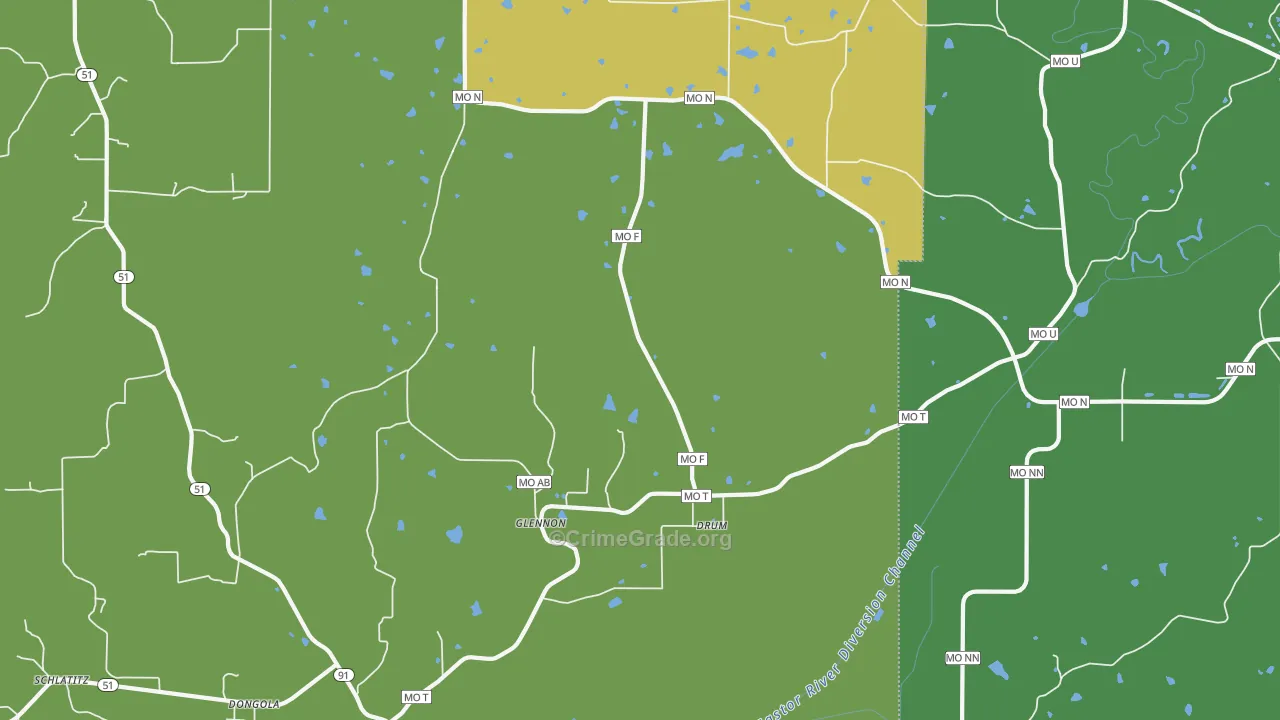 Glennon, MO Map of Vehicle Theft Rates