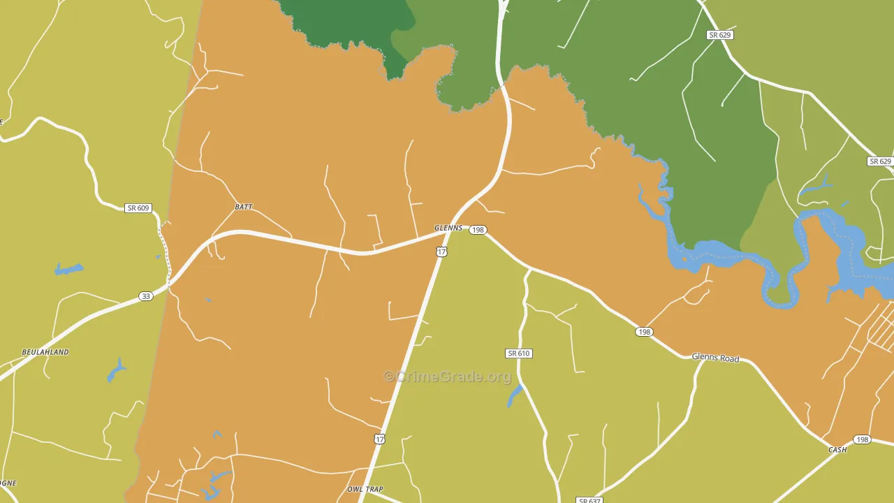 Glenns, VA Map of Vehicle Theft Rates