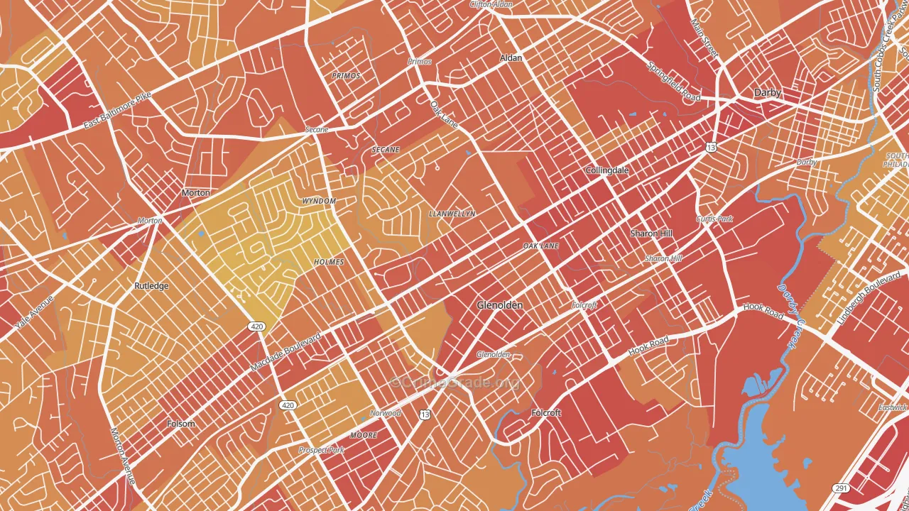 Glenolden, PA Map of Vehicle Theft Rates