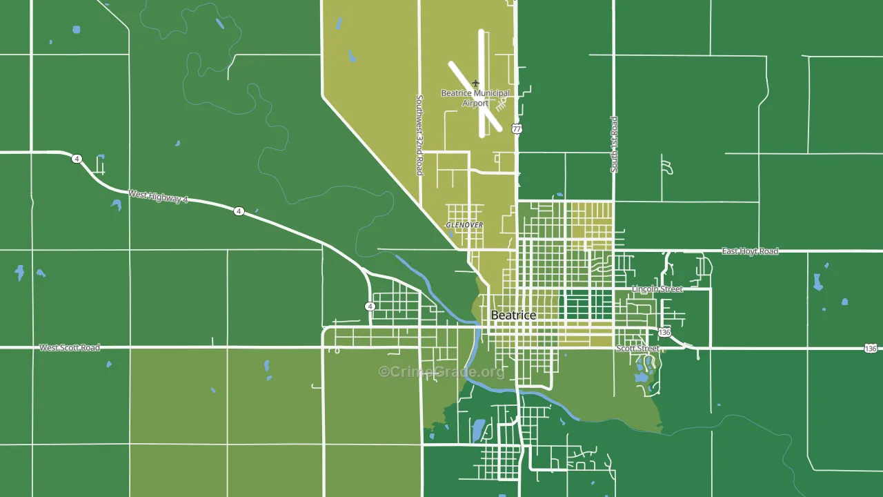 Glenover, NE Map of Vehicle Theft Rates