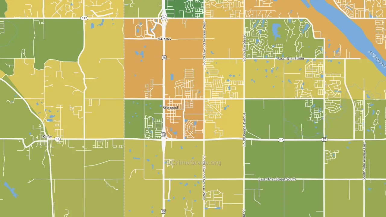 Glenpool, OK Map of Vehicle Theft Rates