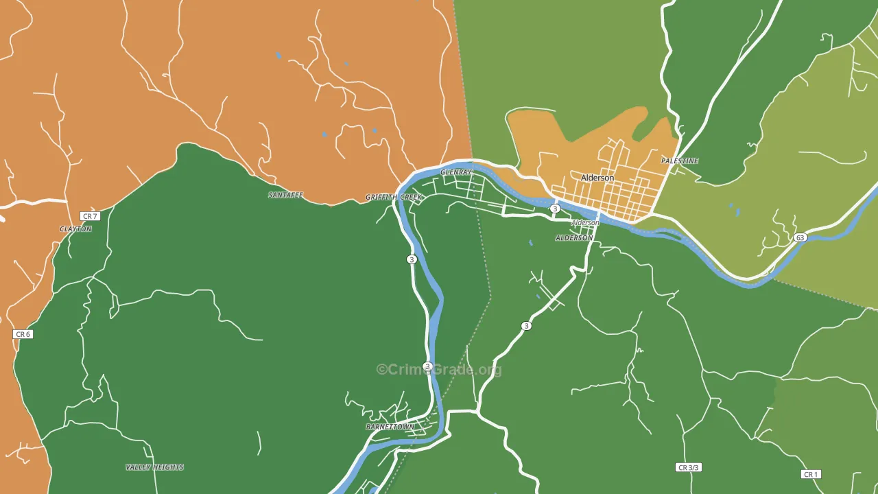 Glenray, WV Map of Vehicle Theft Rates