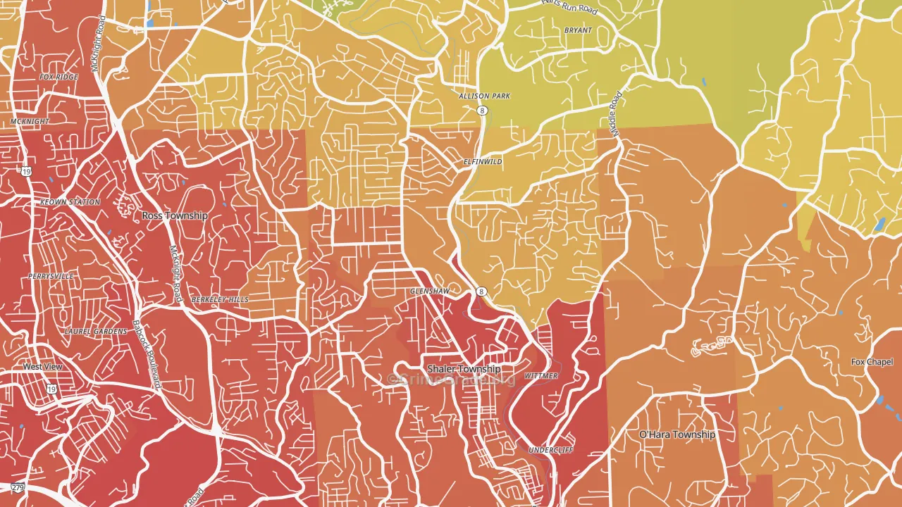 Glenshaw, PA Map of Vehicle Theft Rates